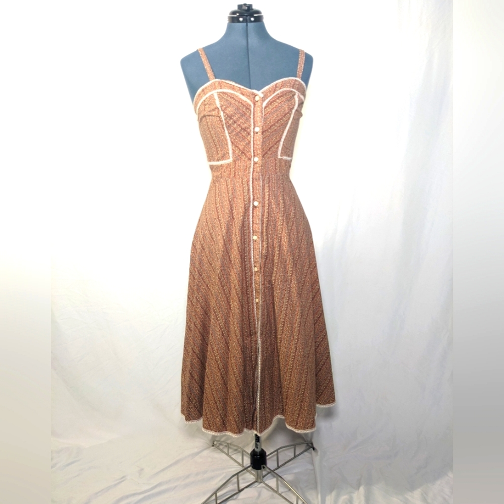 Vintage Gunne Sax Calico Spaghetti Strap Midi Dress